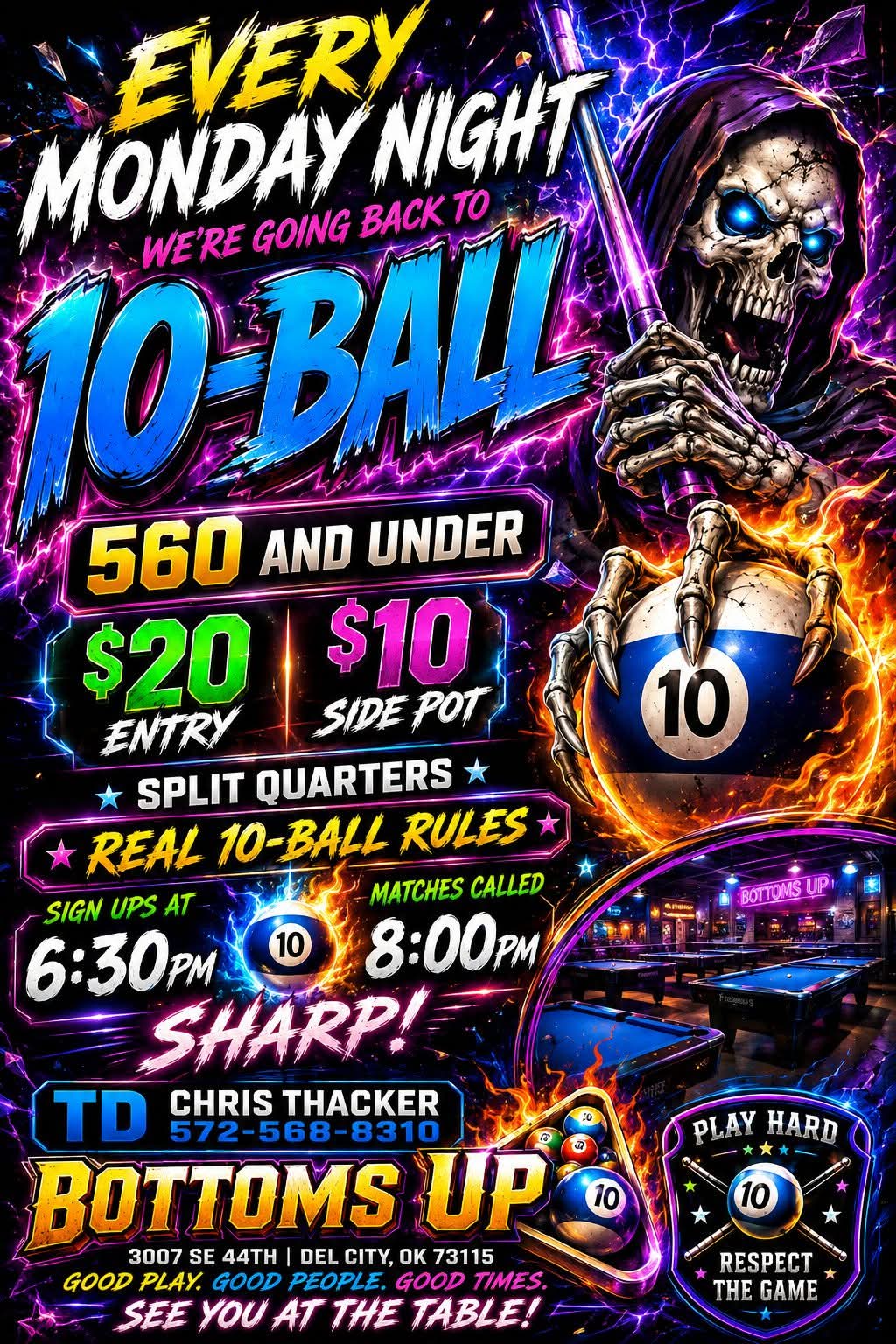 Flyer for 10-Ball at Bottoms Up