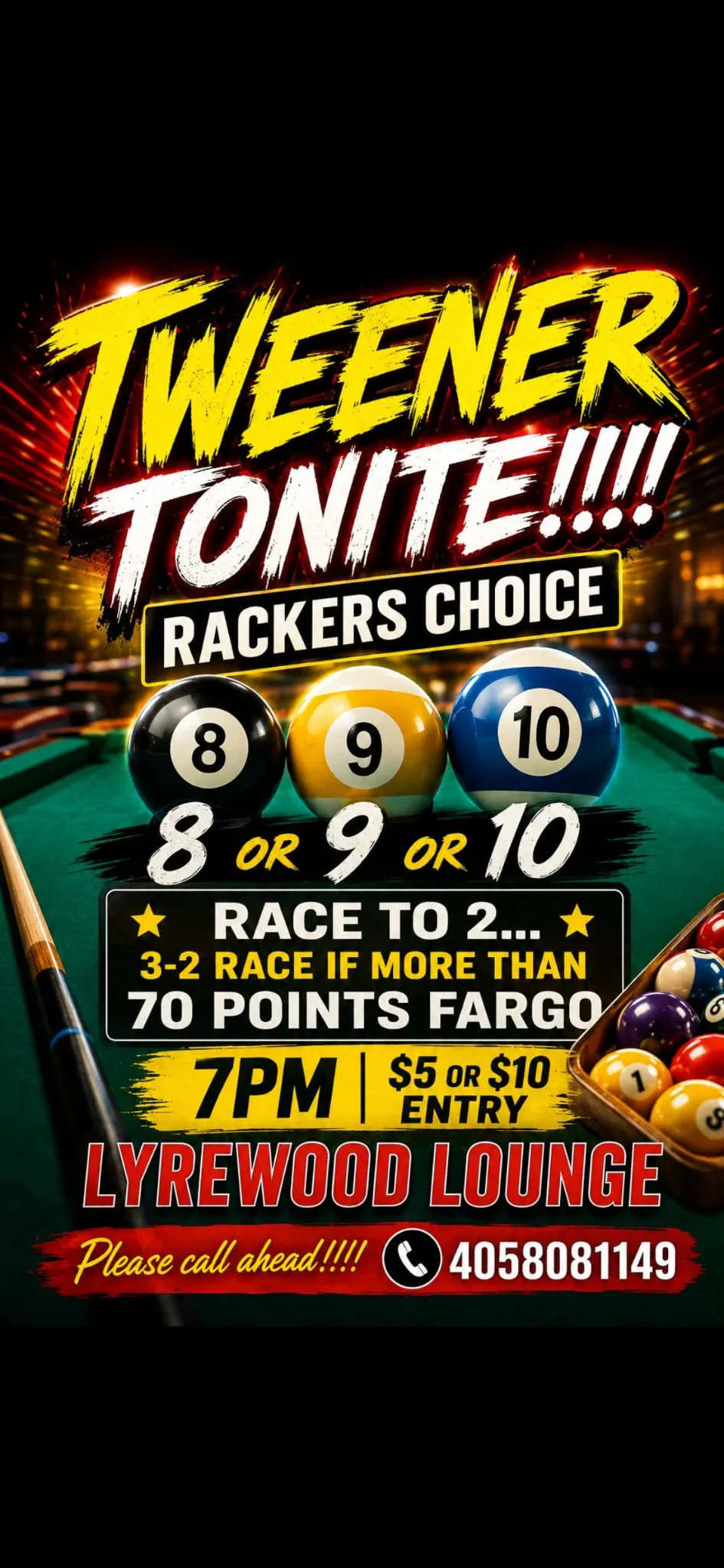 Flyer for Tweener Tonite Rackers Choice